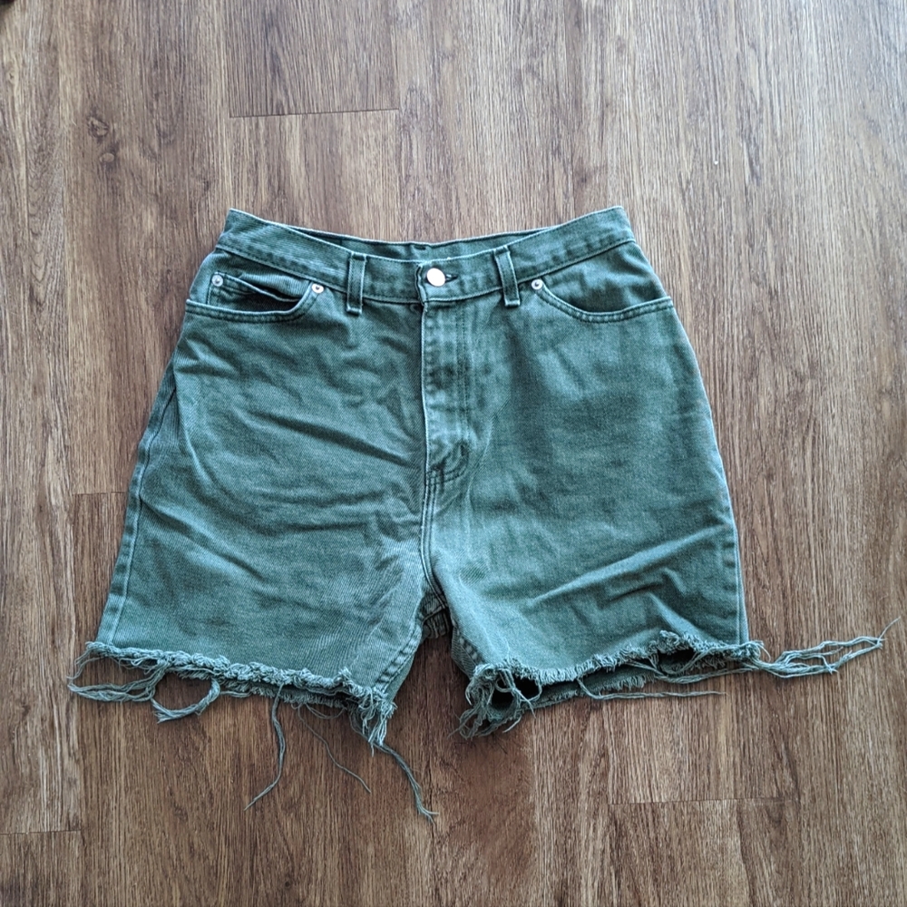 VINTAGE Y2K Faded Glory Olive Green High Waisted Cut Off Shorts Women's size 29